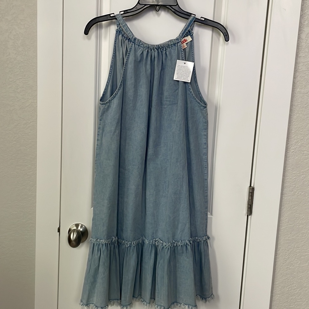 Mazik Light Blue Denim Ruffle-Hem Sundress
